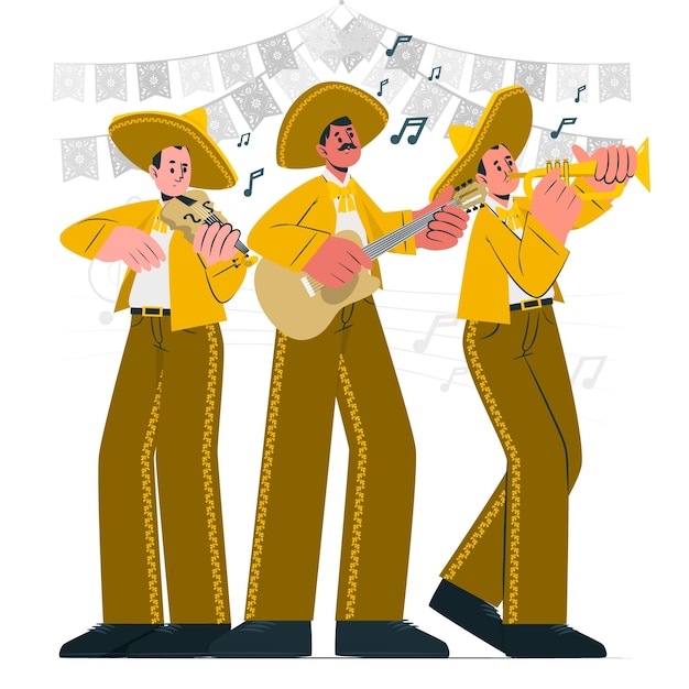 墨西哥音乐家扁平插画