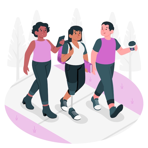 朋友走路扁平插画