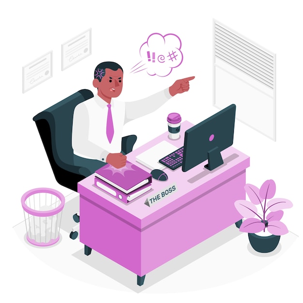 愤怒的老板扁平插画