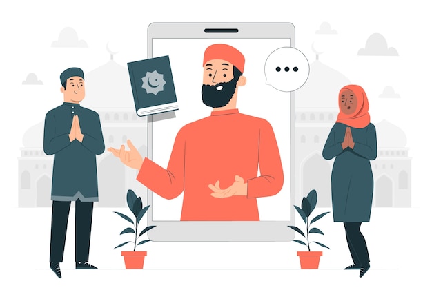 清真寺在线服务扁平插画