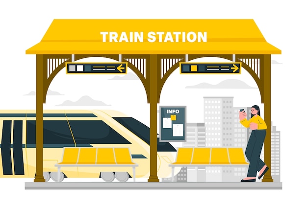 火车站扁平插画