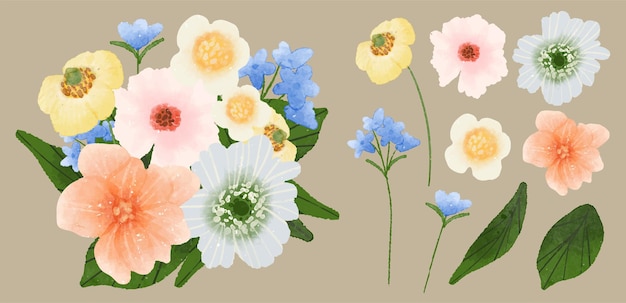 水彩风格花朵花卉元素