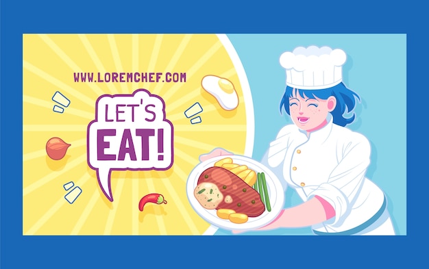 手绘厨师食物餐厅banner横幅模板