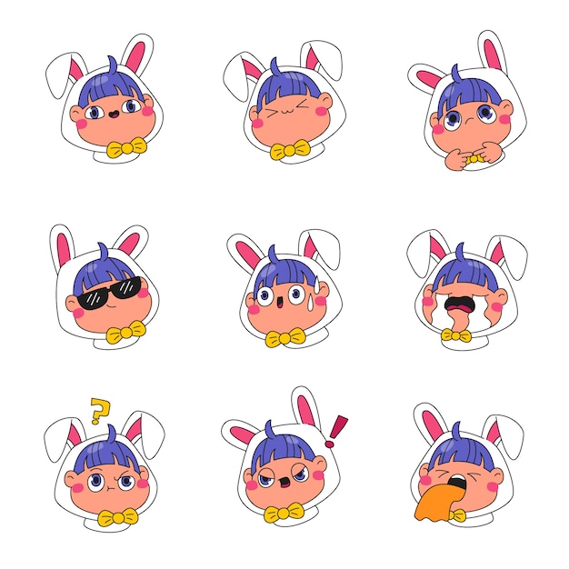 手绘兔子男孩表情包