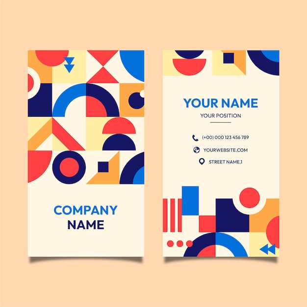 抽象平面构成几何图形竖版名片模板