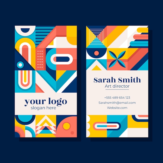 抽象平面构成几何图形竖版名片模板