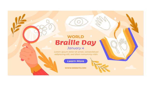 世界盲文日插画banner横幅模板