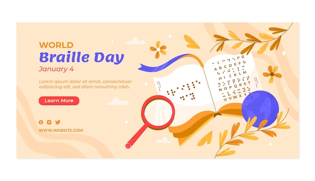 世界盲文日插画banner横幅模板