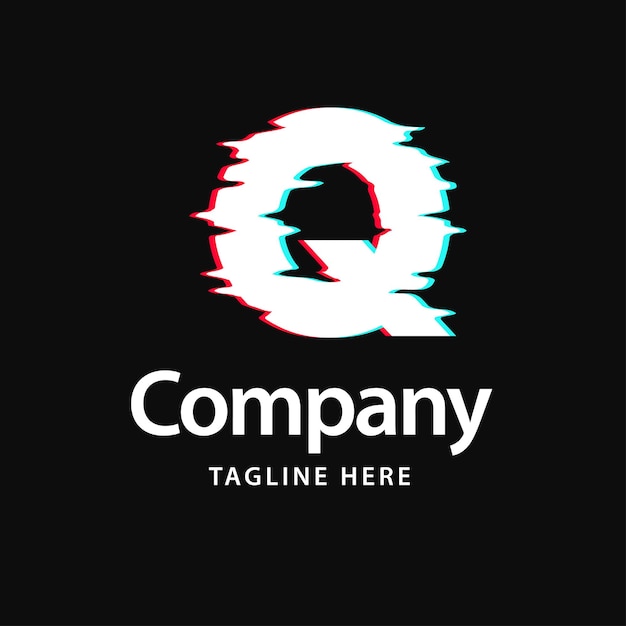 故障艺术风格字母Q标志logo