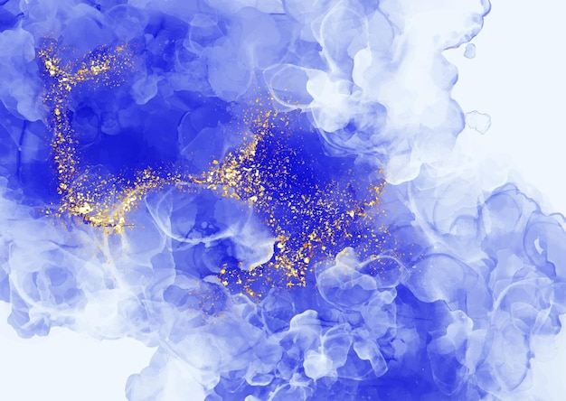 蓝色墨水晕染金色亮片纹理肌理背景