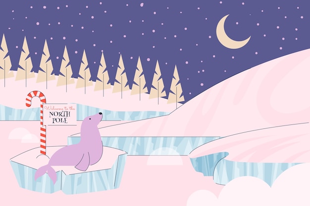 冬天北极海豹插画