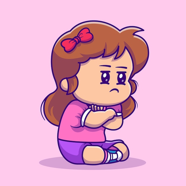 生气的女孩卡通插画
