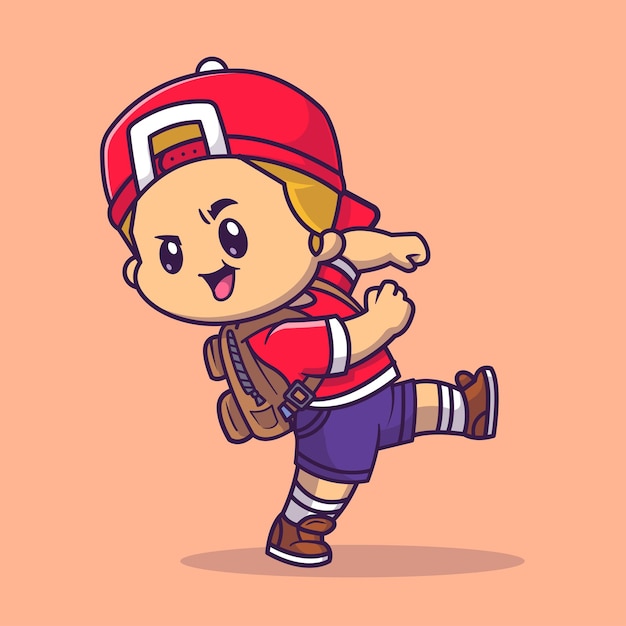 上学的男孩卡通插画