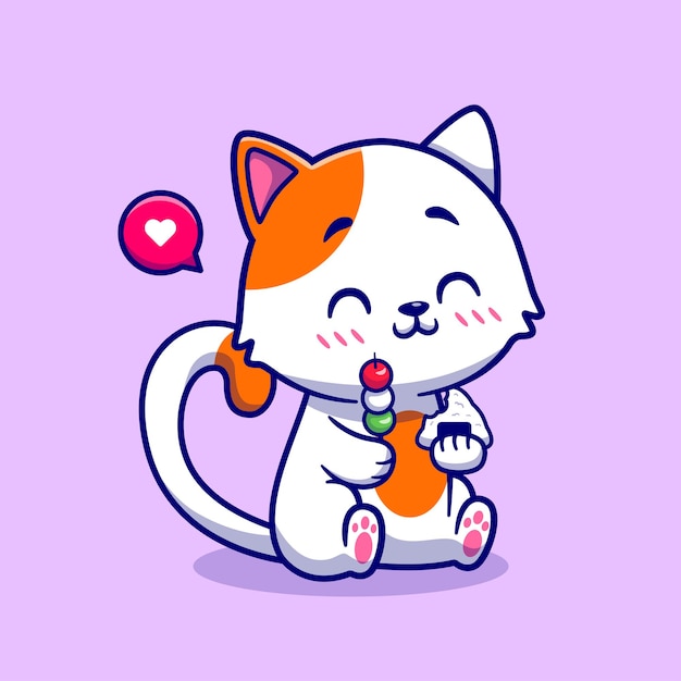 吃麻薯的小猫咪卡通插画