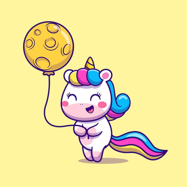 彩虹小马独角兽月球气球卡通插画