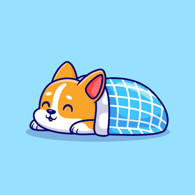 睡觉的柯基小狗卡通插画