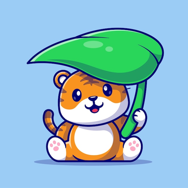 拿着一片叶子的小老虎