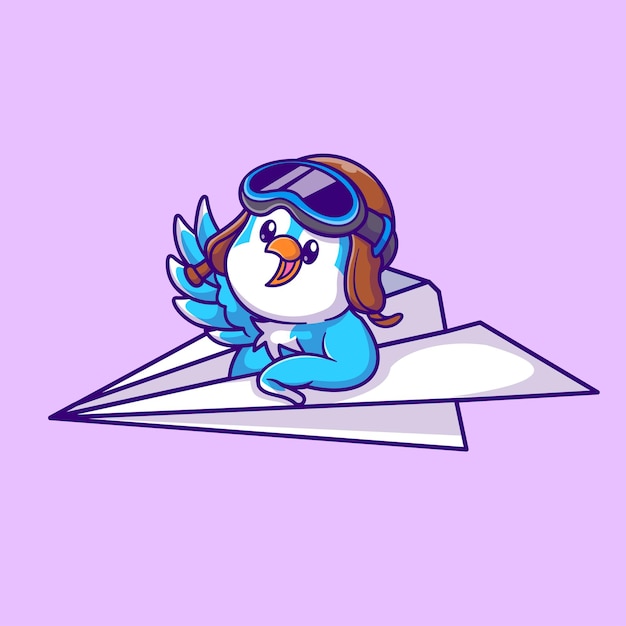 小鸟飞行员纸飞机卡通插画
