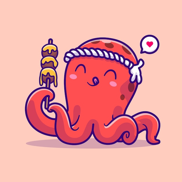 吃串串的章鱼卡通插画