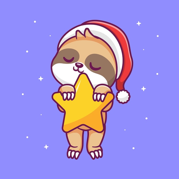 睡觉的树懒抱着星星卡通插画