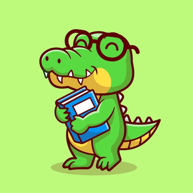 鳄鱼上学读书卡通插画