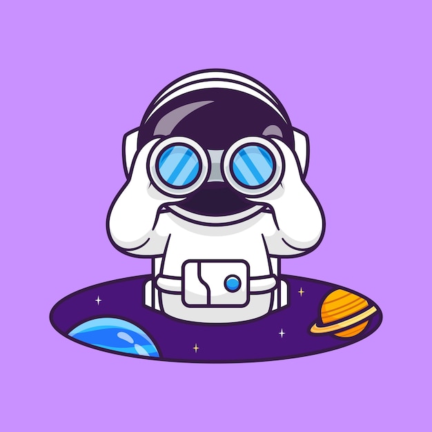 宇航员望远镜观察卡通插画