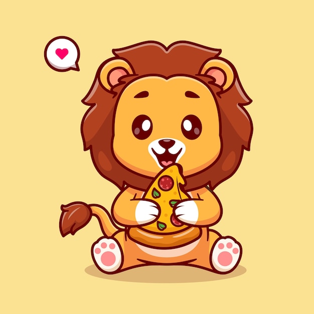 狮子吃披萨卡通插画