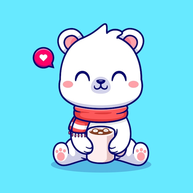 北极熊喝咖啡卡通插画