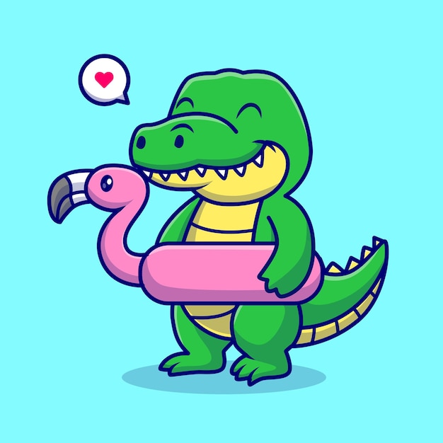 火烈鸟游泳圈鳄鱼卡通插画