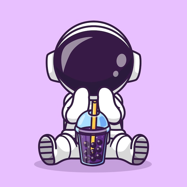 宇航员喝奶茶卡通插画