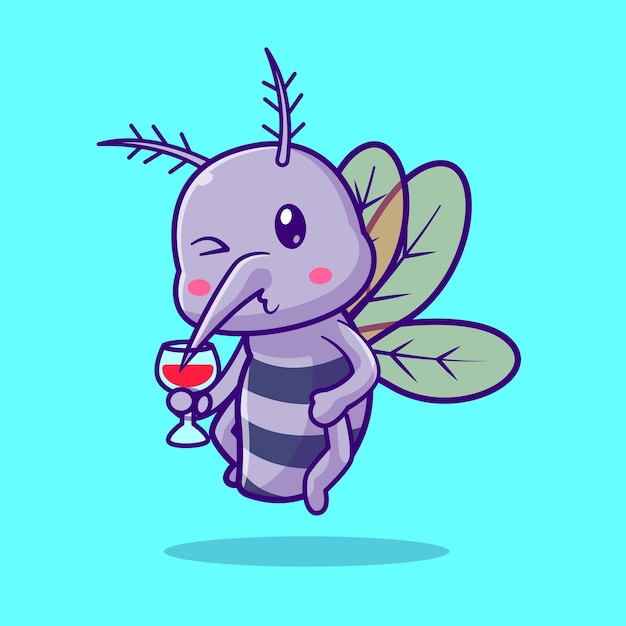 蚊子吸血卡通插画