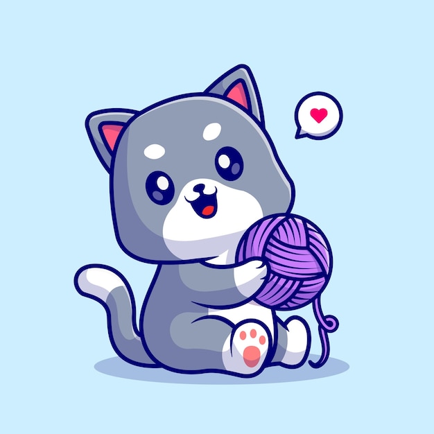 小猫咪毛线团卡通插画