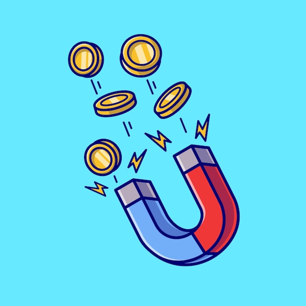 磁铁吸铁石金币硬币卡通插画