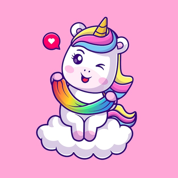 彩虹独角兽云朵卡通插画