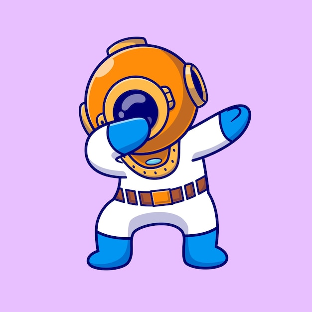 潜水员摆pose卡通插画