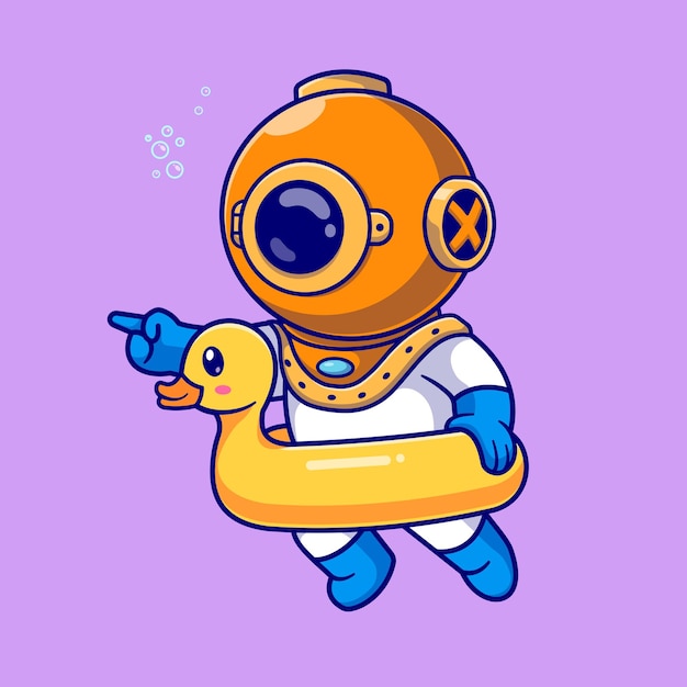 潜水员鸭子游泳圈卡通插画