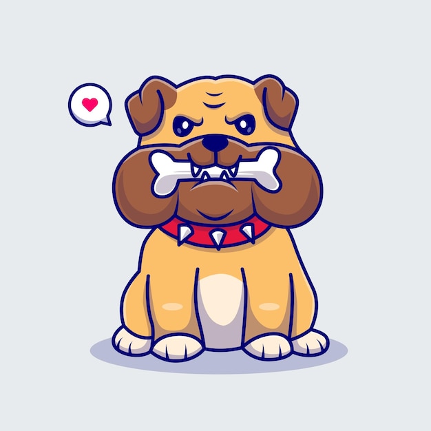 斗牛犬狗叼着骨头卡通插画