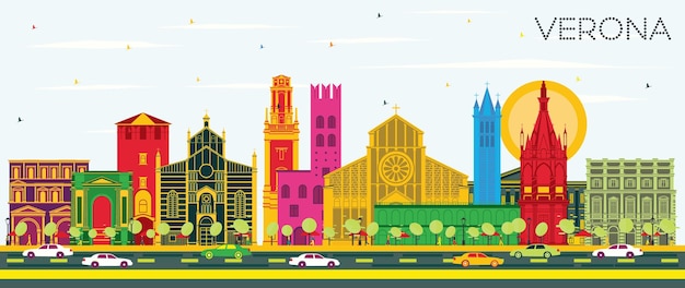 意大利维罗纳城市天际线插画