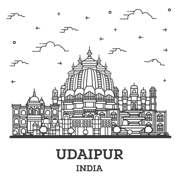乌代布尔印度城市天际线插画