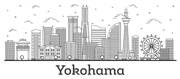 横滨日本城市天际线线条建筑插画