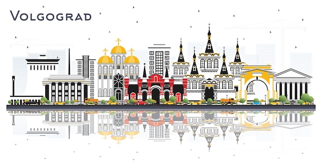 伏尔加格勒俄罗斯城市天际线建筑插画