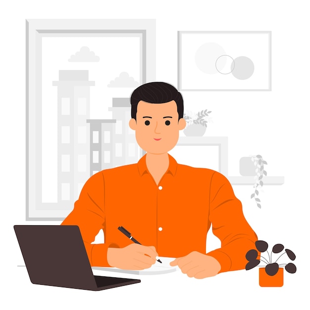 工作的男人扁平插画