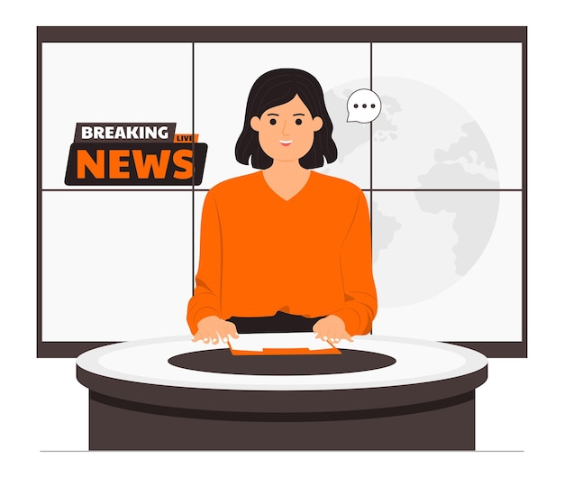 新闻主播主持人扁平插画