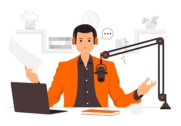 电台男主播扁平插画