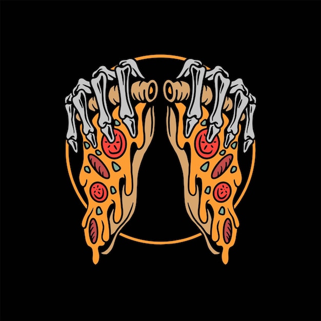 披萨骷髅纹身插画