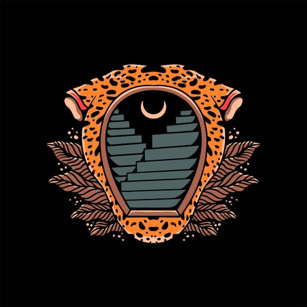 豹子楼梯纹身插画