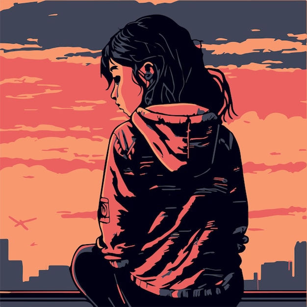 女孩的背影插画