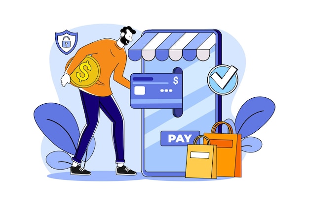 网上购物在线支付扁平插画
