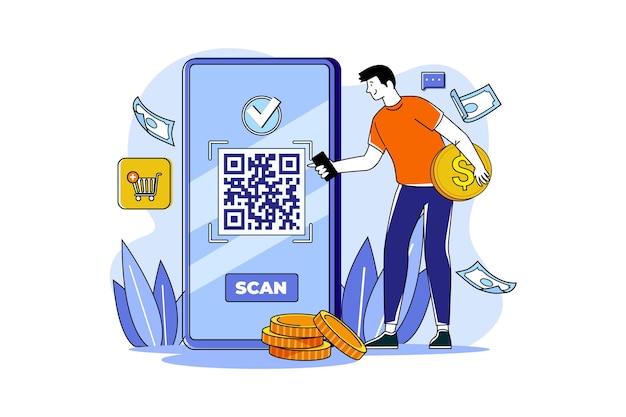 网上购物在线支付扁平插画