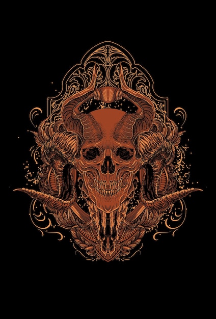 羊角骷髅头装饰插画